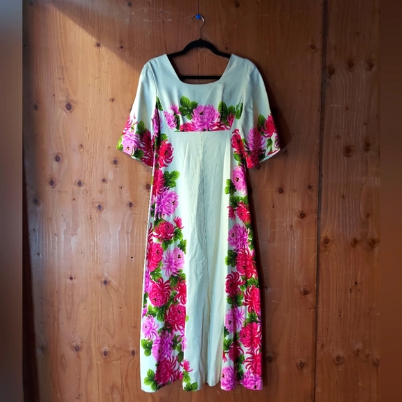 Ui Maikia Vintage Pink & White Floral Patterned Cotton Maxi Dress - Picture 1 of 9